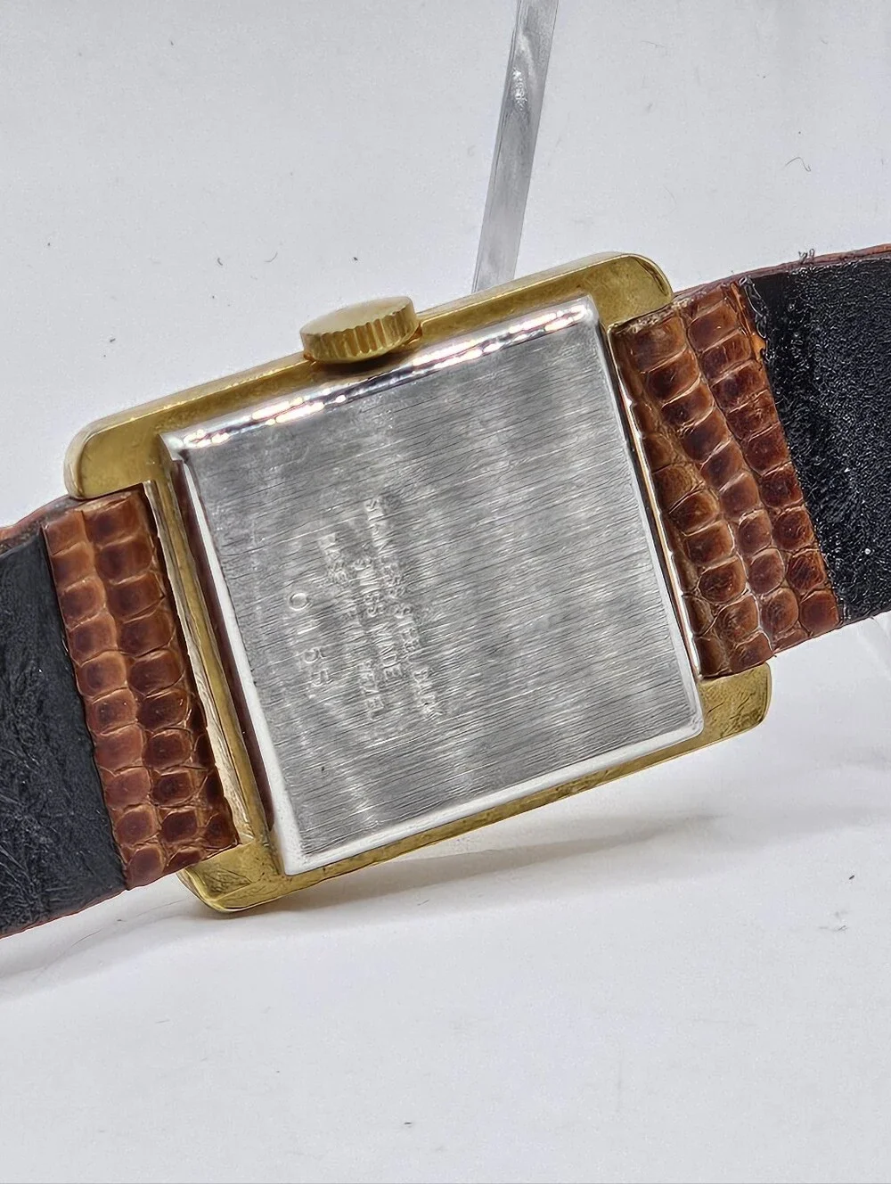 Rare Bradley Mickey Mouse Gold Rectangular 015S Swiss Made Wristwatch Running